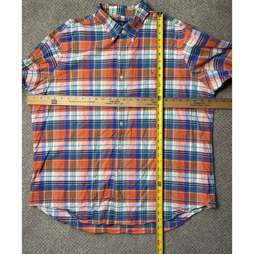 Polo Ralph Lauren Men's XXL 2XL Button Down Shirt Long Sleeve Plaid Orange Blue